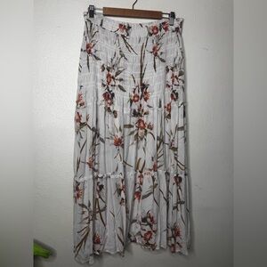 AllSaints White Maxi Skirt with Rust Floral Print